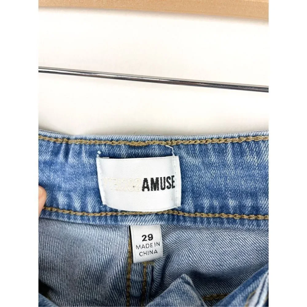 Amuse Society La Vida‎ High Waist Raw Hem Medium Wash Jeans Size 29